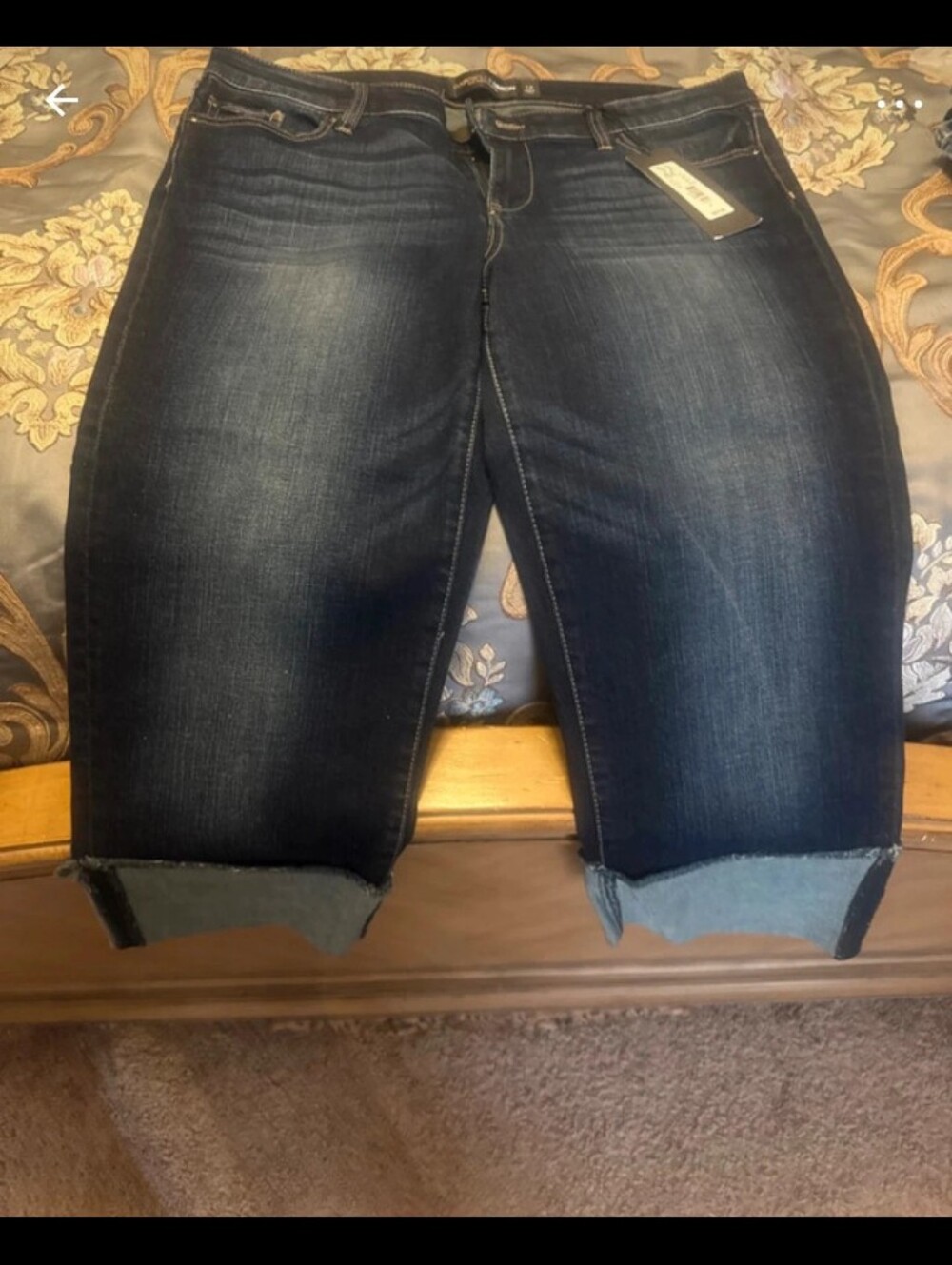 Women's Dark Indigo Cropped Jeans - Raw Hem Ankle Length